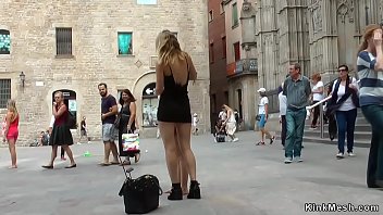 Gagged babe tits and cunt exposed in public