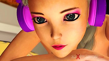 3dxpassion.com. Cute teenage gamer girl with headphones gets fucked by a midget pervert in the living room