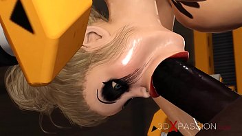 3dxpassion.com. Horny blonde in restraints gets fucked hard by a black man in a mask