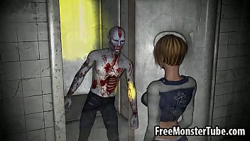 3D cartoon blonde gets fucked hard by a zombie