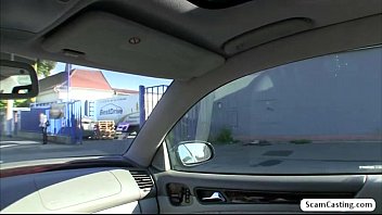 Pretty Angelina gets fucked from behind outside of the cab by dudes huge cock