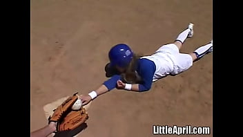 Little April loves baseball games and fingering